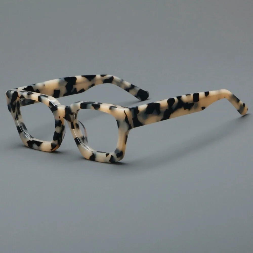 Acetate Thick Square Eyeglasses Frames Reading Glasses Men Women Recessed Blue