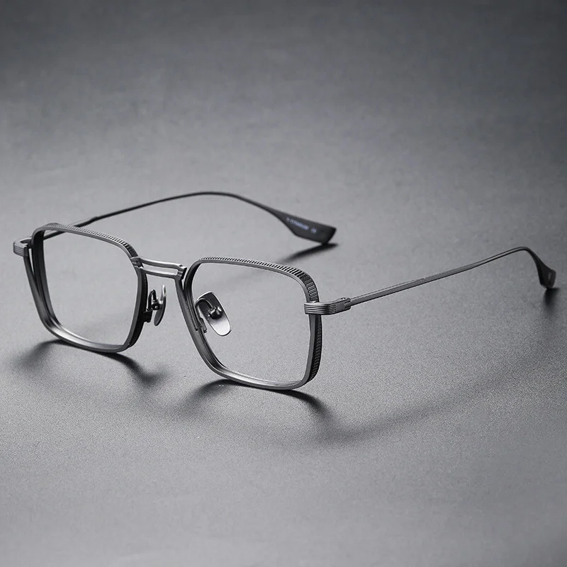 Man Handmade Metal Retro Square Eyeglasses Frame Ultra Light Spectacle