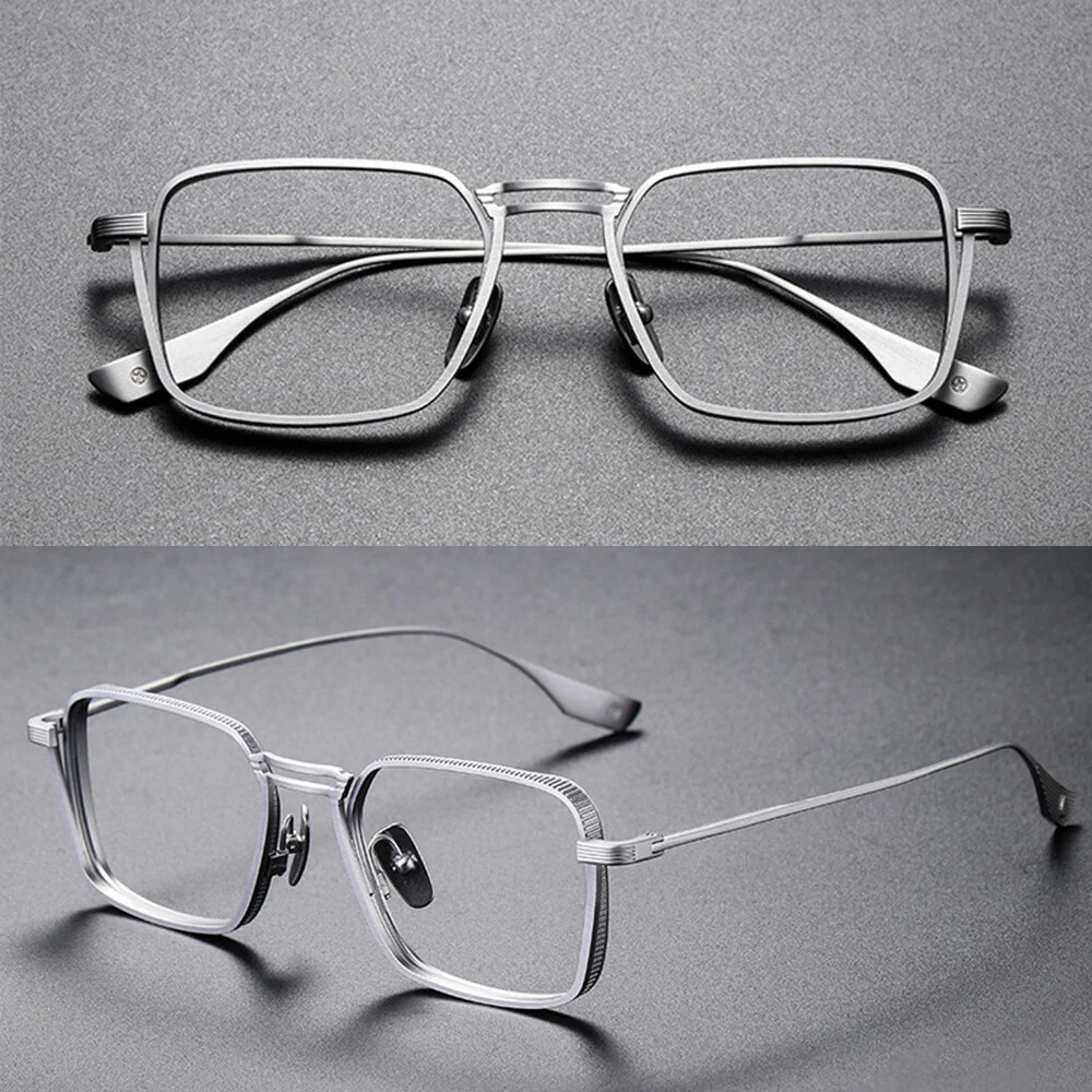 Man Handmade Pure Titanium Retro Square Eyeglasses Frame Ultra Light Spectacle 2